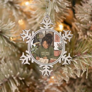 Cottagecore Selbstfürsorge-Illustration Schneeflocken Zinn-Ornament