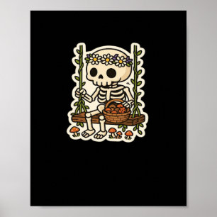 Cottagecore-Skelett mit Blumenkrone Poster