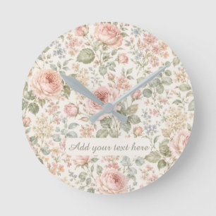 Cottagecore Staubrose Salbei Grün Floral Garten Runde Wanduhr