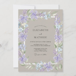 Cottagecore-Taupe-Periwinkle-Kranz-Hochzeit Einladung