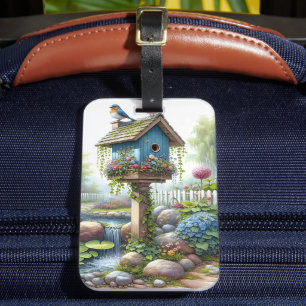 Cottagecore-Vogelhaus-Garten-Aquarell Gepäckanhänger
