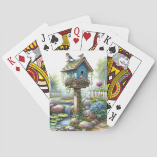 Cottagecore-Vogelhaus-Garten-Aquarell Spielkarten