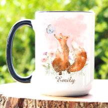 Cottagecore-Wasserfarben-Fuchs und Frühlingswildbl