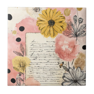 Cottagecore-Wildblumen auf einer alten Journalseit Fliese