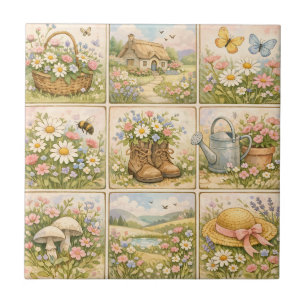 Cottagecore-Wildflowergarten-Patchwork Fliese