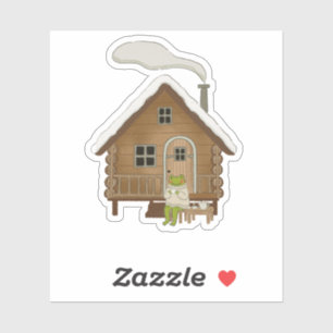 Cottagecore-Winter-Frosch-Illustrationsgeschenk Aufkleber