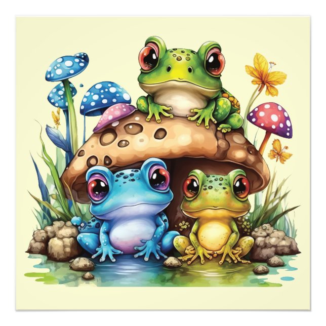 Cottages Toadstool Pilz und Frosch Fotodruck (Vorne)