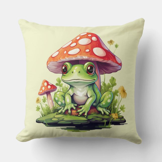 Cottages Toadstool Pilz und Frosch Kissen (Vorderseite)