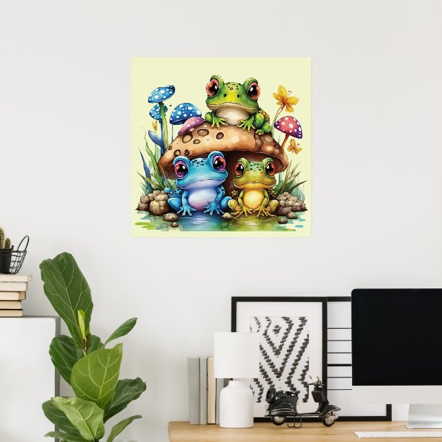 Cottages Toadstool Pilz und Frosch Poster (Heimbüro)