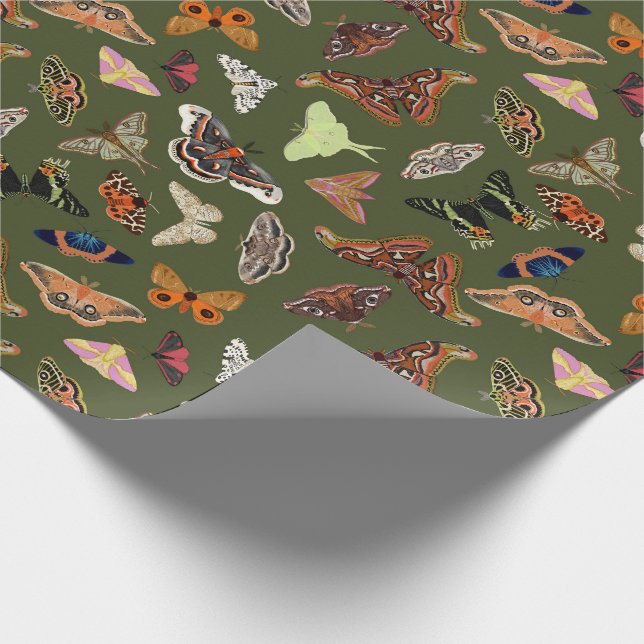 Cottecore Moth Green Geschenkpapier (Ecke)