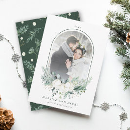 Cotton Blume Arched Frame Foto Verheiratet & Merry Feiertagskarte