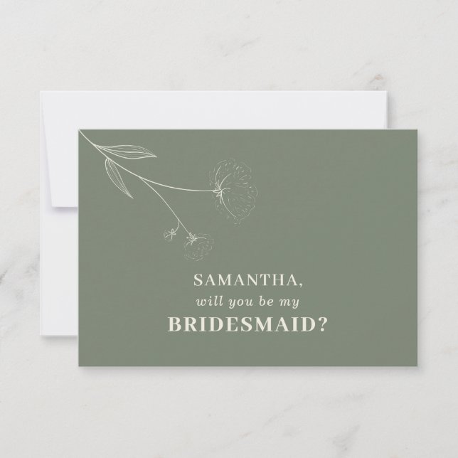 Cotton Blume Sage Green Werden Sie meine Bridesmäu Einladung (Vorderseite)