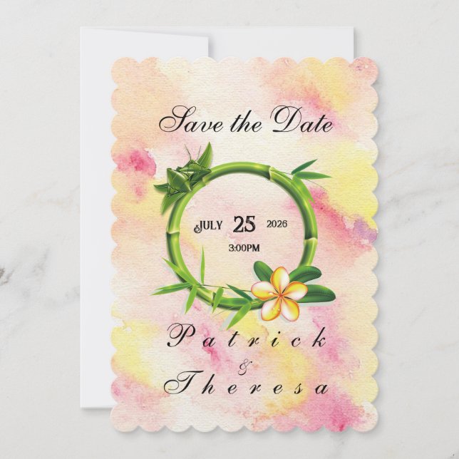 Cotton Candy Bamboo Flat Wedding Einladung (Vorderseite)