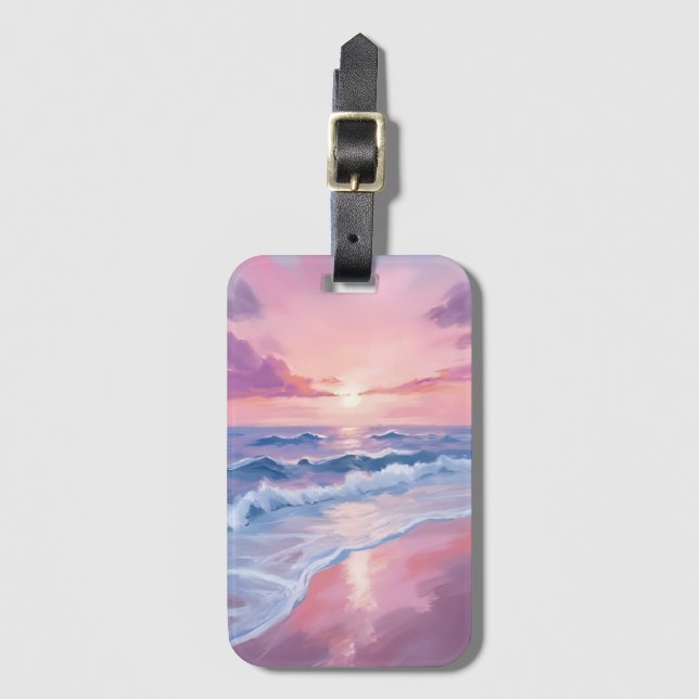 Cotton Candy Beach | Pink Ocean Waves Painting Gepäckanhänger (Vorderseite Vertikal)