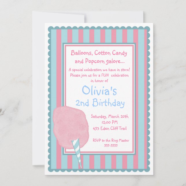 Cotton Candy Circus Invitation d'anniversaire (Devant)