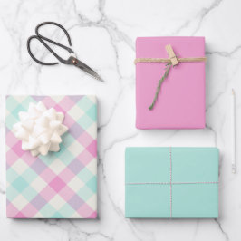 Cotton Candy Gingham Geschenkpapier Set