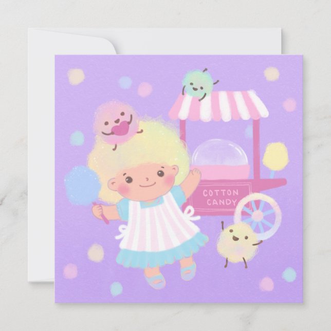 Cotton Candy Girl mit Sweet Fluffy Monsters Einladung (Vorderseite)