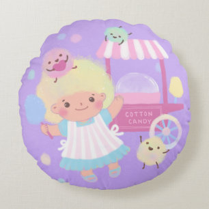 Cotton Candy Girl mit Sweet Fluffy Monsters Rundes Kissen