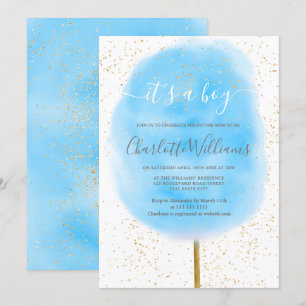 Cotton candy Glitzer Blau Aquarell Babydusche Einladung