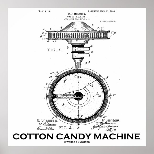 Cotton Candy Machine US Patent Diagramm Poster (Vorne)