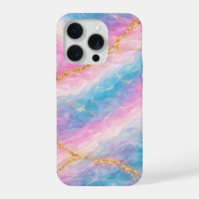 Cotton Candy Marble with Gold Veining iPhone 15 Pro Hülle (Rückseite)