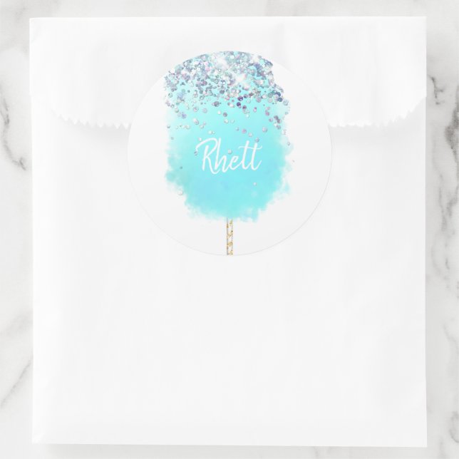 Cotton candy niedlich blauen und silbernen Glitzer Runder Aufkleber (Tasche)