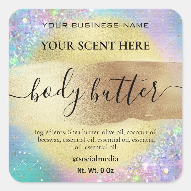 Cotton Candy Pastel Gold Body Butter Labels Quadratischer Aufkleber (Vorderseite)