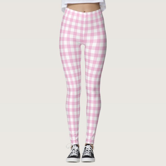 Cotton Candy Pink Gingham Frauen Leggings (Vorderseite)