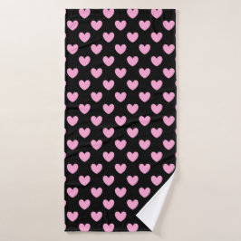 Cotton Candy Pink Polka Herzen auf schwarz Badehandtuch