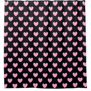 Cotton Candy Pink Polka Herzen auf schwarz Duschvorhang