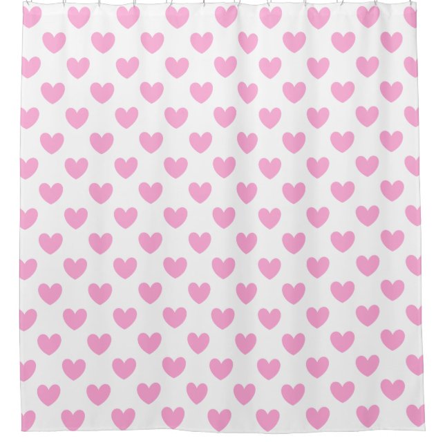 Cotton Candy Pink Polka Herzen auf weiß Duschvorhang (Vorderseite)
