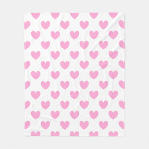 Cotton Candy Pink Polka Herzen auf weiß Fleecedecke
