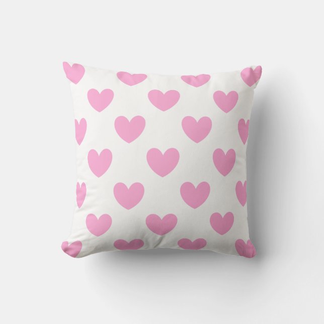 Cotton Candy Pink Polka Herzen auf weiß Kissen (Vorderseite)