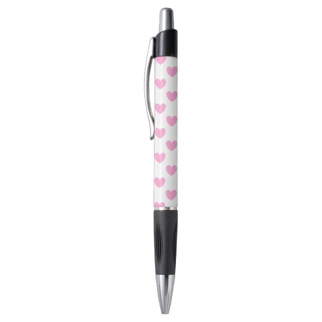 Cotton Candy Pink Polka Herzen auf weiß Kugelschreiber (Oberseite (Vertikal))