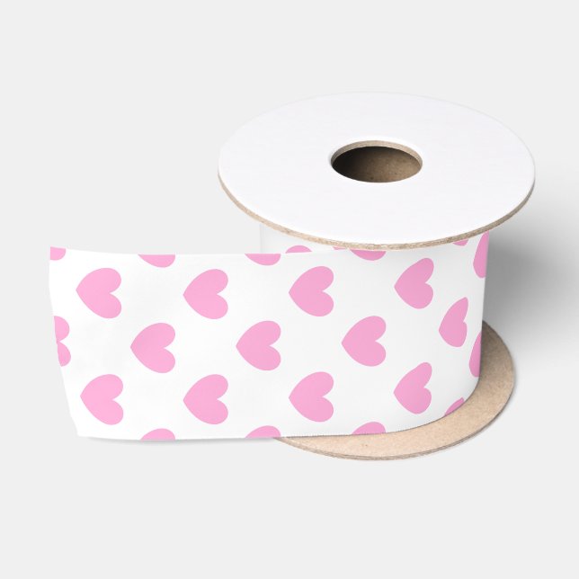 Cotton Candy Pink Polka Herzen auf weiß Satinband (Spule)