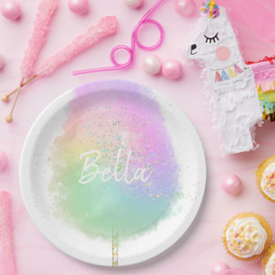 Cotton candy Regenbogen Glitzer niedlich Pappteller