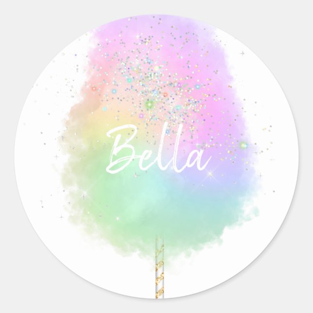 Cotton candy Regenbogen Glitzer niedlich Runder Aufkleber (Vorderseite)