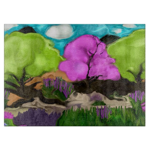 Cotton Candy Trees Abstrakte Kunst Schneidebrett (Vorderseite)