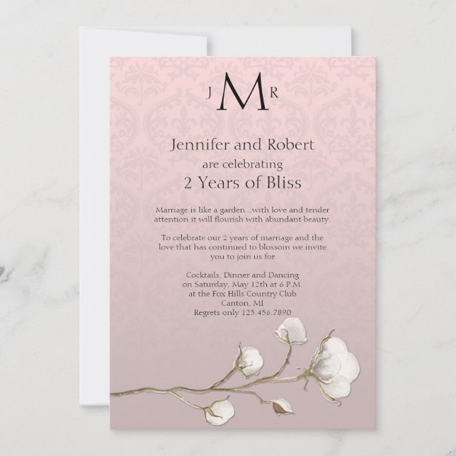 Cotton Damask 2. Hochzeitstag Einladung (Vorderseite)