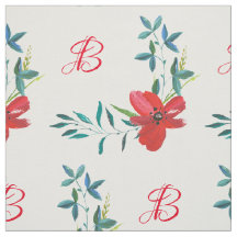 Cotton Fabric by Yard Custom Monogram Red Poppies