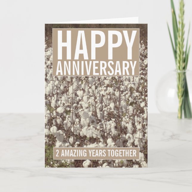 Cotton Gruß zum zweiten Hochzeitstag Karte (Vorderseite)