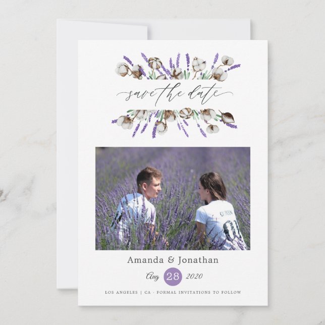 Cotton Lavender Foto Wedding Save The Date (Vorderseite)
