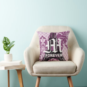 Cotton Plum Eiffel Tower Monogram Kissen