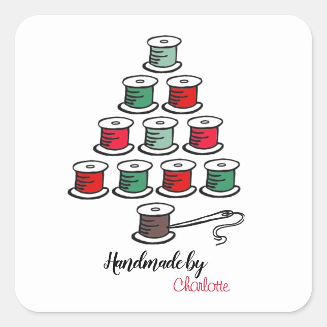 Cotton Reel Weihnachtsbaum Handmade by Paper Quadratischer Aufkleber (Vorderseite)