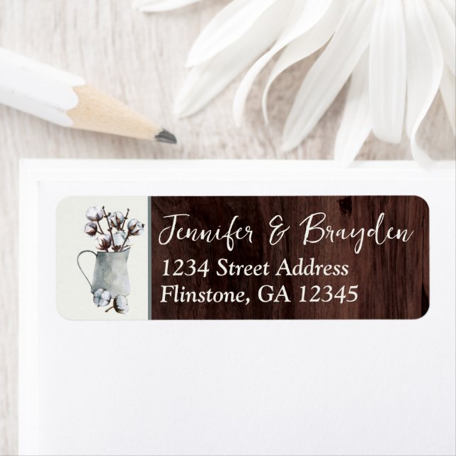 Cotton Stems in Tin Pitcher Wedding Address (Insitu)