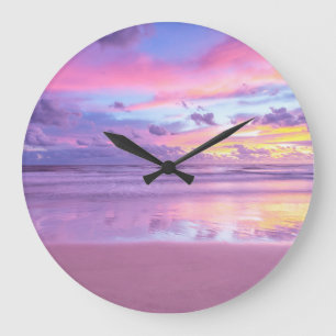 Cotton Süßigkeiten Sonnenaufgang: Strand Blick. Große Wanduhr