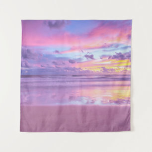 Cotton Süßigkeiten Sonnenaufgang: Strand Blick. Wandteppich