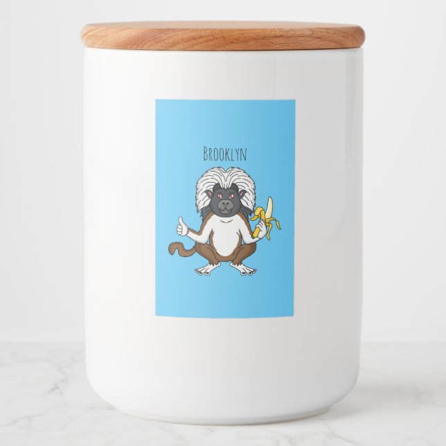 Cotton Top Tamarin Affe Cartoon Illustration Lebensmitteletikett (Vorderseite)