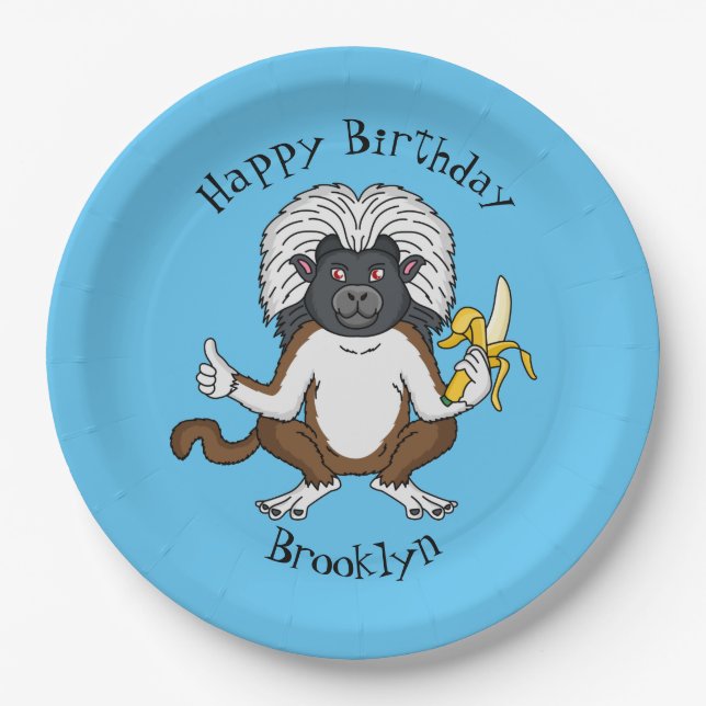 Cotton Top Tamarin Affe Cartoon Illustration Pappteller (Vorderseite)