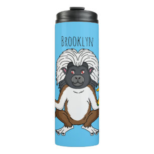 Cotton Top Tamarin Affe Cartoon Illustration Thermosbecher